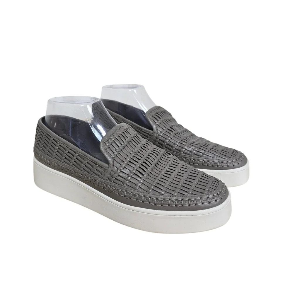 Vince Warren Grey Woven Leather Platform Slip On Sneakers Womens Size 8 M EUR 38